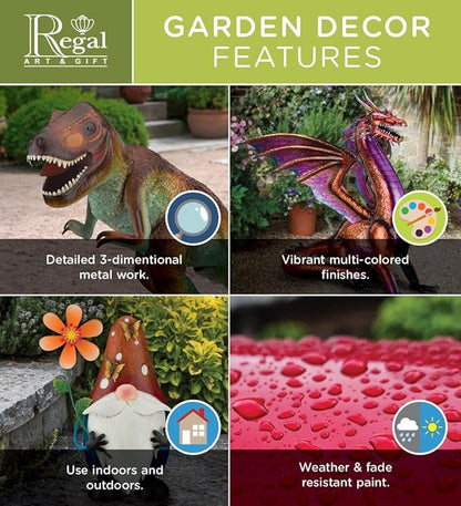 Regal Art & Gift Frog Garder Statue 13 Inch - Decorative Outdoor Sculpture, Metal Decor for Patio, Porch & Garden Décor