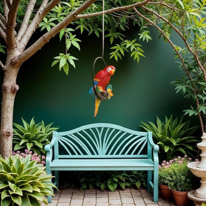 Lifelike Parrot Garden Statues,Resin Parrot Hanging Garden Decor Swing Figurine Ornaments,Parrot Statues for Outside Realistic Bird Sculptures Garden Patio Yard Lawn Figurines for Tree Wall (s4)