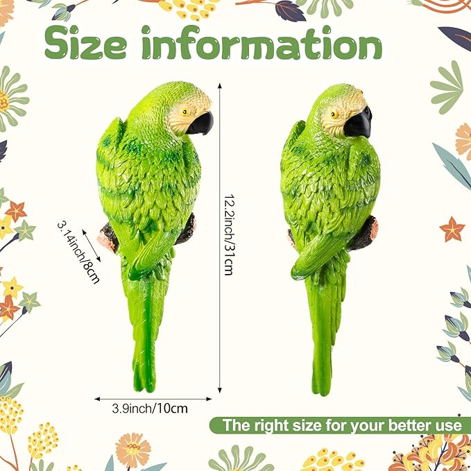 Jetec Parrot Decor Outdoor Tiki Bar Decor Large Realistic Parrot Statues Outside Lifelike Bird Sculptures Garden Patio Yard Lawn Figurines for Tropical Animal Tree Wall(4 Pcs,Blue,Red,Yellow,Green)