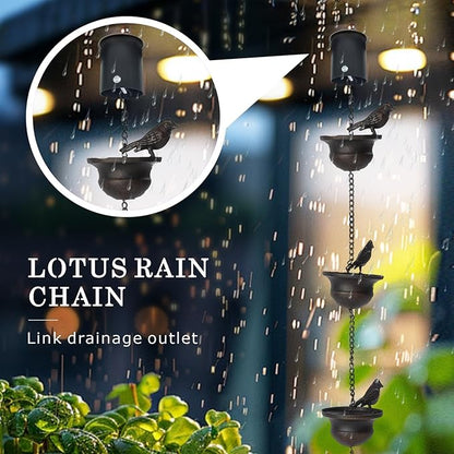 Metal Bird Rain Chain for Gutters, Rust Resistant Outdoor Rain Catcher, Perfect for Heavy Rain, Indoor/Outdoor Decoration, Dark Bronze Finish