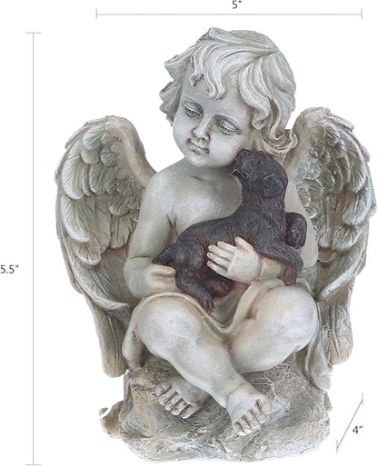 DUSVALLY Angel Sculpture with A Little Dog in Arms, Garden Resin Statue, Angel Figurine Tabletop Decor, Angel with Wings Statue for Indoor Outdoor