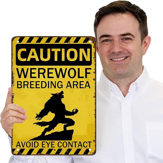 Werewolf Metal Tin Sign Werewolf Breeding Area Folklore Wall Art Decor for Home Farm Forest Garden Grassland Patio Outdoor 12x8 inch