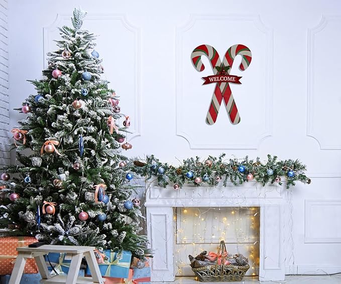 Christmas Candy Cane Garden Stake Decor, Metal Candy Cane Hanging Welcome Sign Outdoor Yard Sign Lawn Stake 27.5"H, Merry Christmas Yard Decor Xmas Holiday Decoration