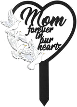 BUoonyer Stake Graves Cemetery Decorations - Mom Metal Memorial Grave Markers, Mother Heart Graveyard Sympathy Plaque, Dove Remembrance Graveside Burial Decor Sign for Outside Yard Garden