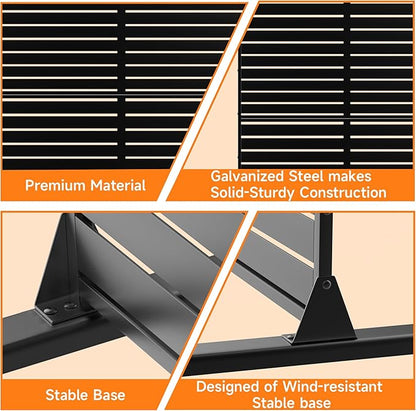MTART Metal Privacy Screen 72" H x 47.2" Decorative Outdoor Privacy Screen Privacy Panel with Stand for Balcony Deck Patio Lawn Garden, Privacy Fence (Black-Louvered)