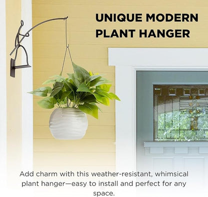 Gute Fisherman Stick Man Plant Hanger, Creative Wall Mount Metal Decor Plant Holder for Balcony Garden Porch - 14" Black