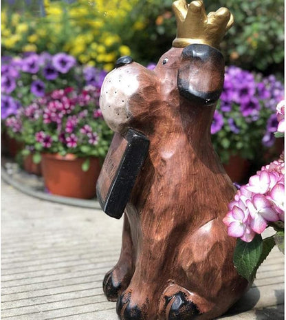 Outdoor Statue Garden Sculpture Garden Dog Sculpture, Garden Decoration, Retro Cute Welcome Card Dog Animal Decoration Lawn Outdoor Landscape Landscaping Sculpture Gift