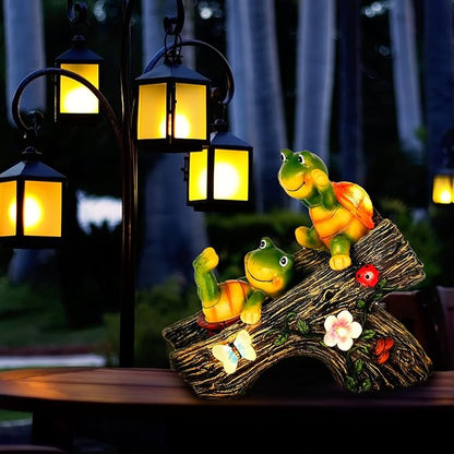 Garden Turtle Figurines Outdoor Decorations, Solar Statue Sweet Frog Face Turtles Decor with 4 LED Lights, Garden Resin Statue for Patio Lawn Porch Yard,Gifts for Birthday Easter Housewarming