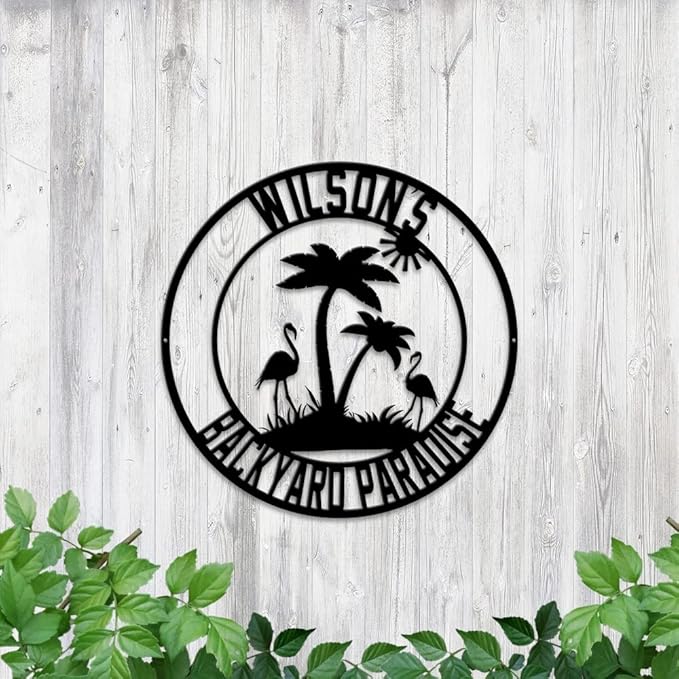MeMate Flamingo Metal Sign for Outdoor Decor - Personalized Backyard Patio, Custom Name for Porch, Deck - 8-24 in Large Outside Decor - Housewarming Gifts for Family Friends