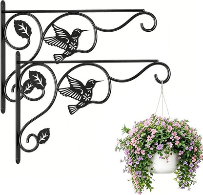 Plant Hooks for Hanging,2 Pack Outdoor Wall Hooks,Sturdy Metal Hanging Plant Hook, 12 Inch Heavy Duty Hooks for Hanging Planters,Wind Chimes,Lanterns,Bird Feeders,Garden,Home,Patio Decor,Black