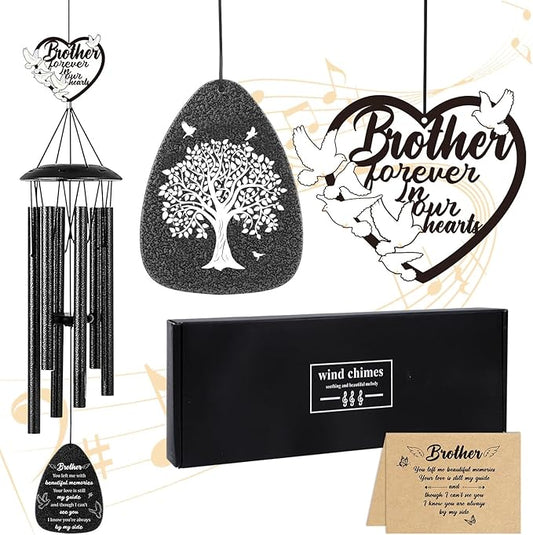 Memorial Gifts for Loss of Brother - 36'' Memorial Wind Chimes for Outside, Sympathy Bereavement Condolence Grief Remembrance Funeral Gifts for Loss of Brother, with S Hook Greeting Card