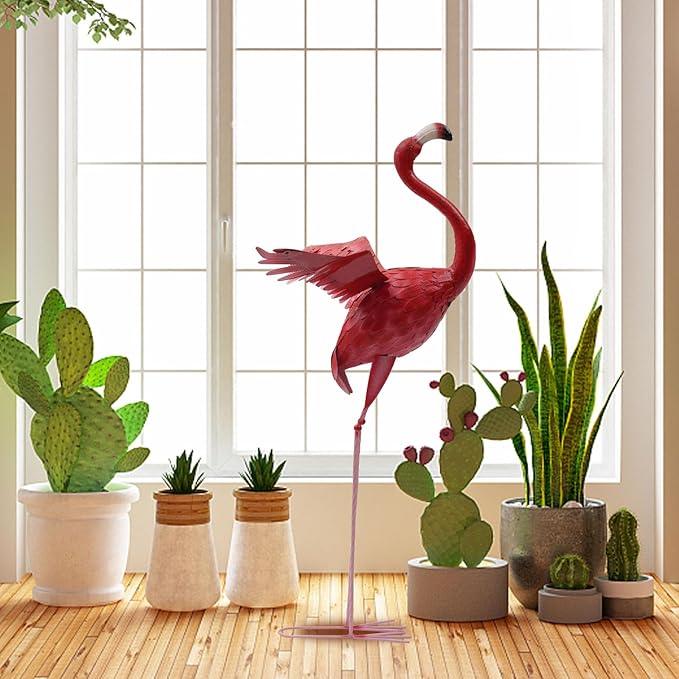 Flamingo Ornament,Flamingo Garden Statues and Sculptures,Metal Birds Yard Art Outdoor Statue, Red Pink Flamingo Lawn Ornaments for Home, Patio, Backyard Decor (1)