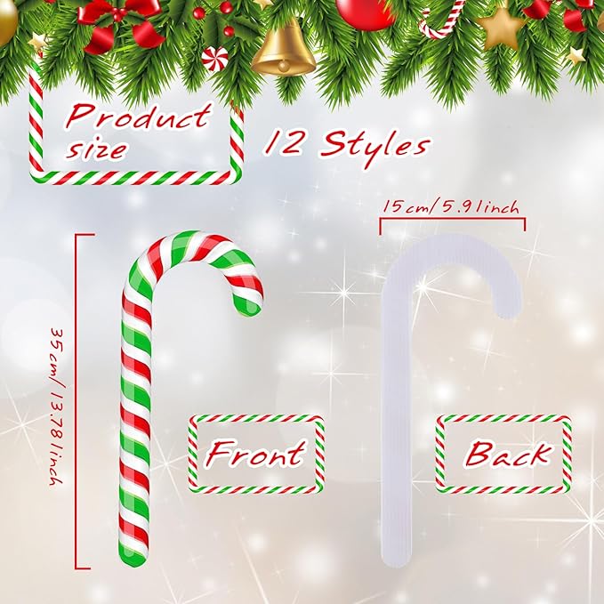 Glenmal 12 Pcs Christmas Candy Cane Yard Decor Outdoor Lawn Garden Yard Sign Red Green White Candy Cane Decoration Christmas Decoration with Stakes for Xmas Holiday Decor