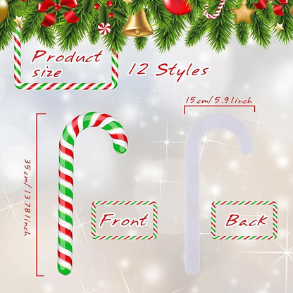 Glenmal 12 Pcs Christmas Candy Cane Yard Decor Outdoor Lawn Garden Yard Sign Red Green White Candy Cane Decoration Christmas Decoration with Stakes for Xmas Holiday Decor