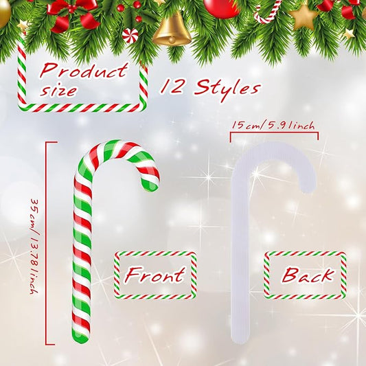 Glenmal 12 Pcs Christmas Candy Cane Yard Decor Outdoor Lawn Garden Yard Sign Red Green White Candy Cane Decoration Christmas Decoration with Stakes for Xmas Holiday Decor