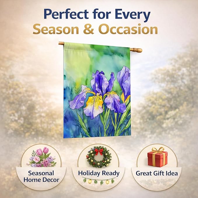 Caroline's Treasures Tennessee Iris in Watercolor House Flag Large Porch Sleeve Pole Decorative Outside Yard Banner Artwork Wall Hanging, Polyester, House Size, Multicolor
