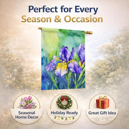 Caroline's Treasures Tennessee Iris in Watercolor House Flag Large Porch Sleeve Pole Decorative Outside Yard Banner Artwork Wall Hanging, Polyester, House Size, Multicolor