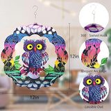 Owl Wind Spinner, 3D Kinetic Art with Sparkling Glitter, 12 Inch Multi-Layer Stainless Steel Garden Decor, Weatherproof Yard Spinner for Patio, Porch, Indoor Holiday Decoration