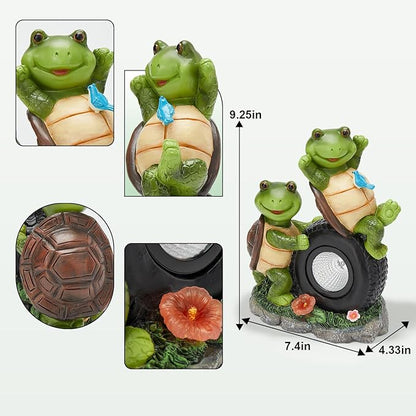 Frog Garden Decor, Solar Garden Lights Frog Statue, 9.25'' Frog Outdoor Decor, Outdoor Frog Figurines Decorations for Patio Yard Lawn Ornaments, Gifts for Birthday Housewarming Mothers Day ﻿