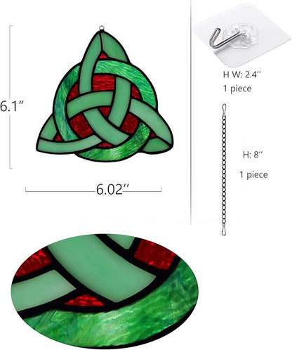 Celtic Trinity Knot Stained Glass Window Hanging,St Patrick's Day Gift Accessories for Women,Teens and Girls,Irish Decor for Bedroom,Living Room and Kitchen
