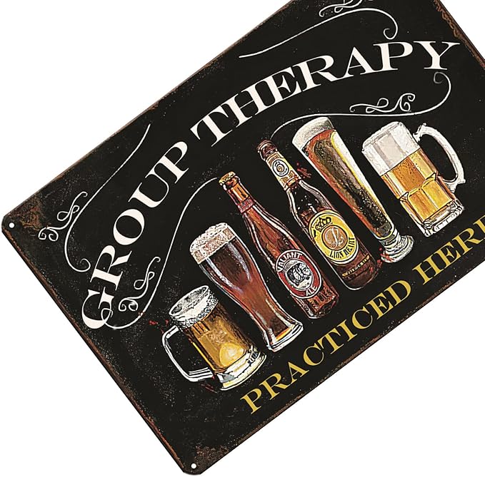 Bar Wall Decor Beer Signs Metal Tin Sign For Patio Backyard And Pool，Group Therapy Practiced Here Small Personalized Vintage Signs For Home Decor Art Outdoor Decorations 8x12 Inch