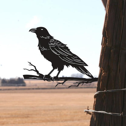 Raven Crow Fence Topper Decor, Metal Garden Birds Black Silhouette Statue, Halloween Witchy Gothic Ornament for Yard Fence, Fake Crow Home Garden Decoration (Vivid)