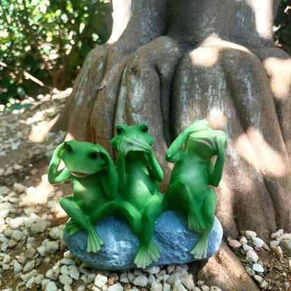 Tirifer 3 Cute Frog Statue Garden Decor, See Speak Hear No Evil Green Frog Figurine Outdoor Yard Decoration Garden Accessories for Patio, Balcony, Porch, Art Lawn Ornaments