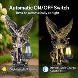 Solar San Miguel Arcangel Outdoor Garden Decor Statues 12.4" Solar St Michael the Archangel Satue for Yard Patio Lawn Porch Decorations Resin St Michael Figurine Religious Collection Sculptures Gifts