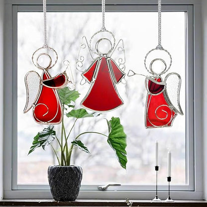 3PCS Handmade Angel Stained-Glass Sun-Catchers for Window Hangings, Stain Glass Angel Suncatchers Ornament Gifts for Women,Christmas Tree Decor Memorial Gifts for Mother's Day Valentine's Day