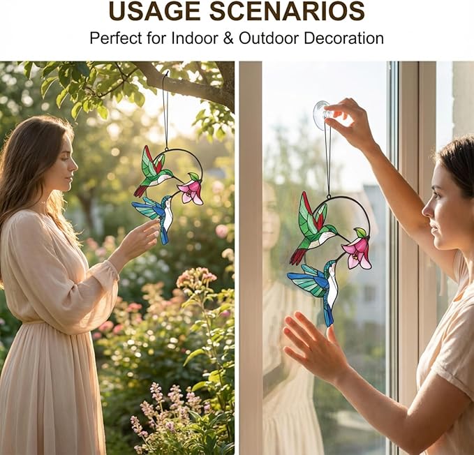 Hummingbird Gifts for Women, Hummingbird Sun Catcher for Window Hanging, Mothers Day for Mom Grandma Bird Lovers, Spring Suncatcher Garden Decor for Indoor Outdoor Windows(2)