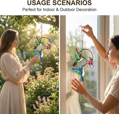Hummingbird Gifts for Women, Hummingbird Sun Catcher for Window Hanging, Mothers Day for Mom Grandma Bird Lovers, Spring Suncatcher Garden Decor for Indoor Outdoor Windows(2)