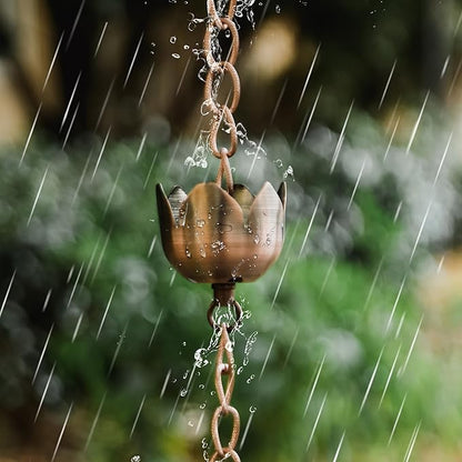 DUSVALLY Rain Chain, 5.85 FT Lotus Metal Rain Chain, Functional and Decorative Replacement for Gutter Downspouts, Divert Water and Home Display, Adjustable, Antique Brown