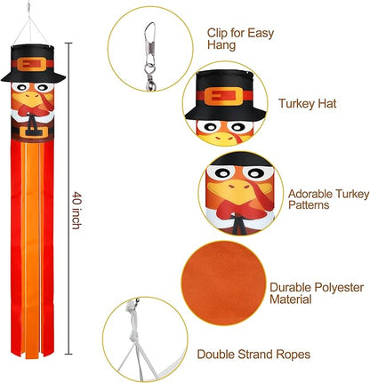 2Pcs Fall Thanksgiving Turkey Windsocks Decorations - Fall Thanksgiving Decorations - Thanksgiving Party Home Farmhouse Yard Front Door Window Wind Sock Outdoor Hanging Decor- 40 Inch