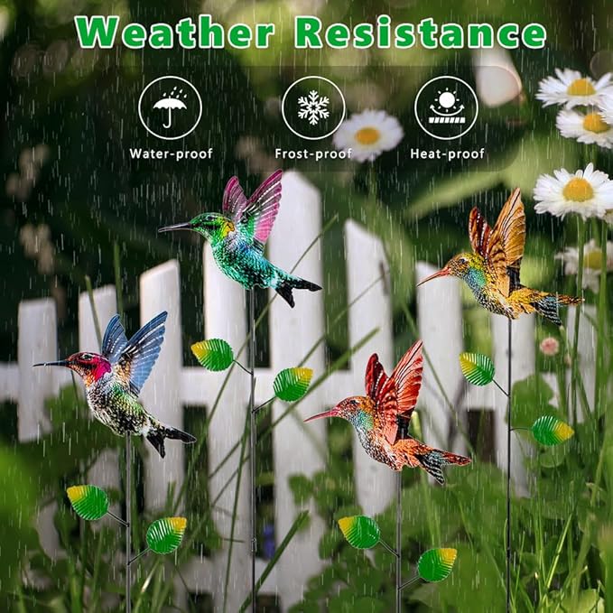 4 Pack Hummingbird Decorative Garden Stakes,Waterproof Garden Decor for Outside,Metal Yard Art Spring Decor for Outdoor Porch Lawn Pathway