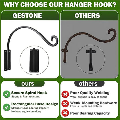 Heavy Duty 16 Inch Plant Hangers Bracket Outdoor, 60lbs Weight Capacity-4 Pack Metal Wall Hooks for Hanging Plants, Bird Feeder, Wind Chime, Wall Decor, Plant Hanger Hooks for Hanging Flower Baskets