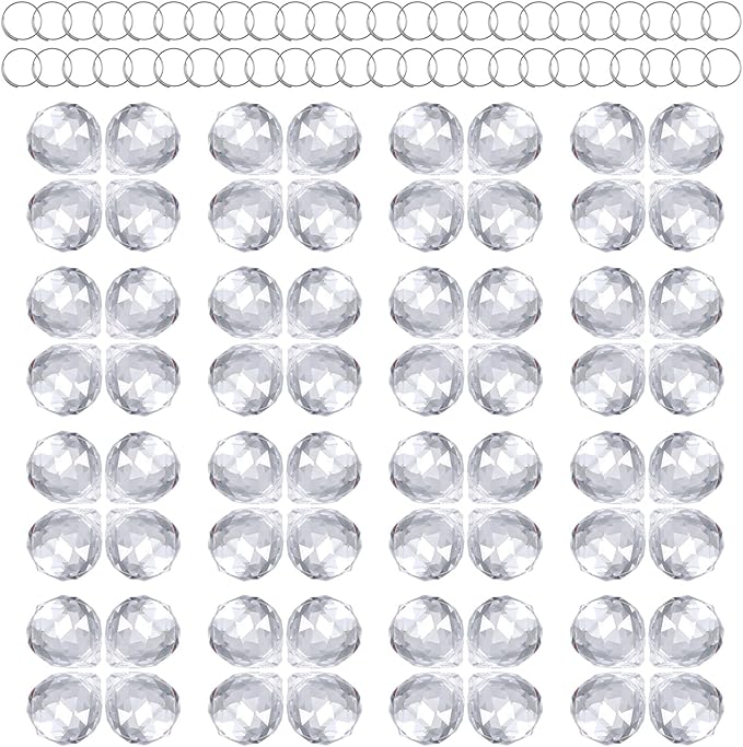 48 Pcs Clear Crystal Ball Prism 20mm Chandeliers Prism Sun Shine Catcher Christmas Crystal Ornaments Rainbow Pendants Maker, Crystals Ball for Window Hanging, Garden Decor, and Gift Making