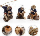 3 PCS Fisherman Statue Fishing Ornament Bonsai Accessory Tree Pot Chinese Clay Man Ceramic Garden Decoration Fish Tank Bonsai Garden Decoration