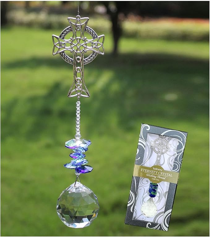 Celtic Cross Hanging Decor Christmas Ornaments Crystals Prisms Sun Catcher for Window, Garden, Yard, Patio - Birthday Gifts for Friend & Family