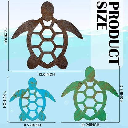 Threehoney 3 Sizes Metal Sea Turtle Wall Art Decor Beach Ocean Nautical Coastal Theme Decor Vintage Farmhouse Turtle Hanging Decoration for Indoor Outdoor Garden Backyard Pool Patio Kitchen Bathroom