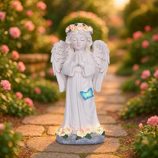 Dlfghos Solar Garden Angel Statue Solar Angel Outdoor Garden Decor Statues Praying Angel Memorial Figurine Light Decorations for Outside Yard Lawn Garden Cemetery Decor Gifts for Mom Grandma Women