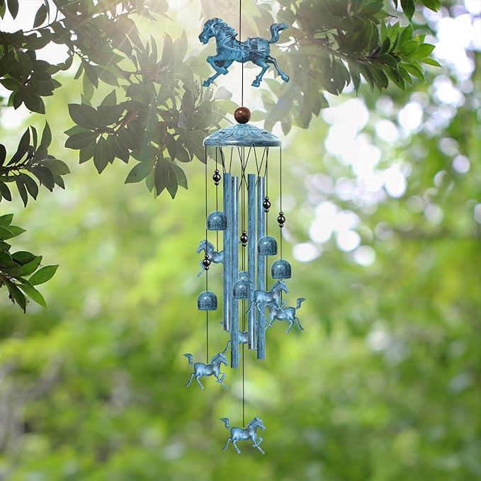 Horse Windchimes Outdoors, Decorative Wind Chimes Horse Gifts for Women/Men, Memorial/Birthday Gifts, Garden Decor for Outside, Patio or Yard, Durable Chimes for Outdoors