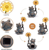 basen Solar Frog Statue with Glowing Sunflower Light, Outdoor Garden Frog Figurine Decor for Yard Lawn Patio, Resin Solar Animal Sculpture with LED Light for Garden Landscape Decoration