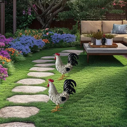 Metal Rooster Yard Decor,16 in Outdoor Chicken Statue Decoration for Patio Lawn Garden,3D Rooster Garden Statues,Chicken Yard Art Sculpture Outdoor Figurines,Metal Chicken Decor,1 Pcs (White)
