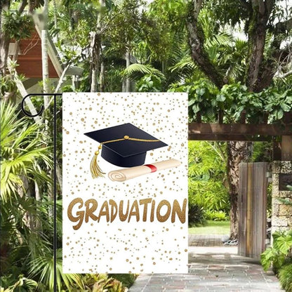 Gkyygk Graduation Welcome Garden Flag 12x18 Inch Double Sided Seasonal Yard Burlap Banners Outdoor Flag for Men Women