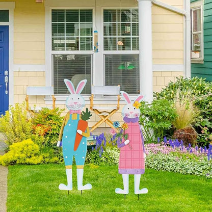 YEAHOME Easter Decorations Outdoor, Set of 2 Metal Bunny Decorative Garden Stakes for Easter Decor, Spring Rabbits Yard Stakes for Home Outside Front Door Porch Lawn Garden Backyard Decorations