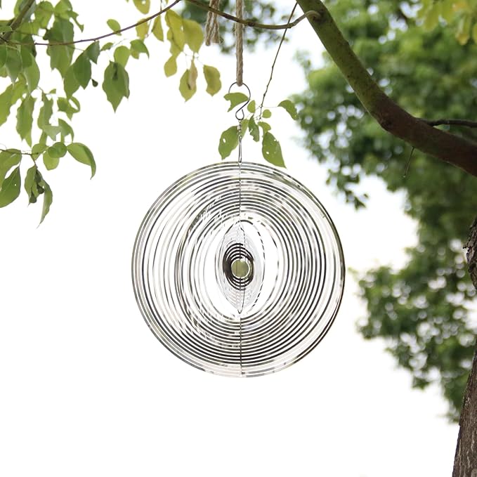 Phuryllic Wind Spinners Outdoor, Garden Decor, Bird Deterrents for Outside, 3D Metal Yard Decorations for Patio & Porch, Unique Gardening Gifts for Women & Moms - 10in Round Shape