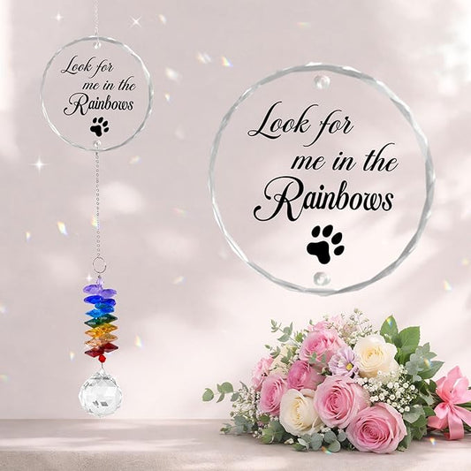 Pet Memorial Suncatcher Look for me in The Rainbows - Dog Memorial Gifts - Pet Loss - Thoughtful Dogs and Cats Remembrance - Pet Sympathy - Crystal Bereavement Gift
