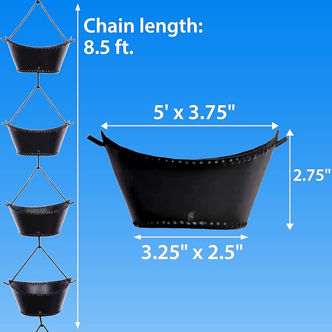 RainChains Pacific Boat Cup Rain Chain 8.5ft Iron Heavy Rain Chains for Gutters Premium Decorative