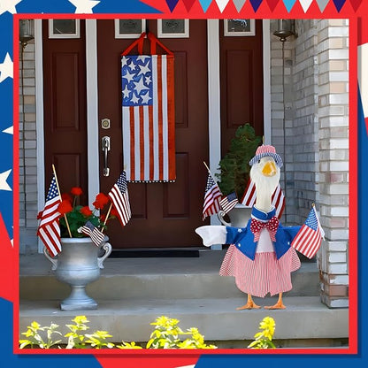 Patriotic Porch Goose Outfits for 23 Inch Lawn Statue, 4th of July Uncle Sam Costume for Plastic/Cement Statue, 250th Years Anniversary USA Sculpture Clothes for Garden Patio Party Decoration