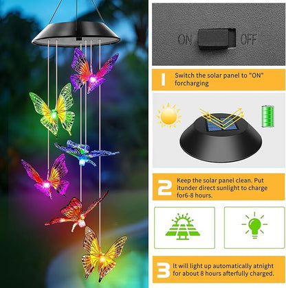 Butterfly Solar Wind Chimes, Butterfly Wind Chimes for Outside,Best Gifts for Mom Grandma Women Wife Aunt Sister, Unique Mobile Wind Chime, Garden Yard Decor